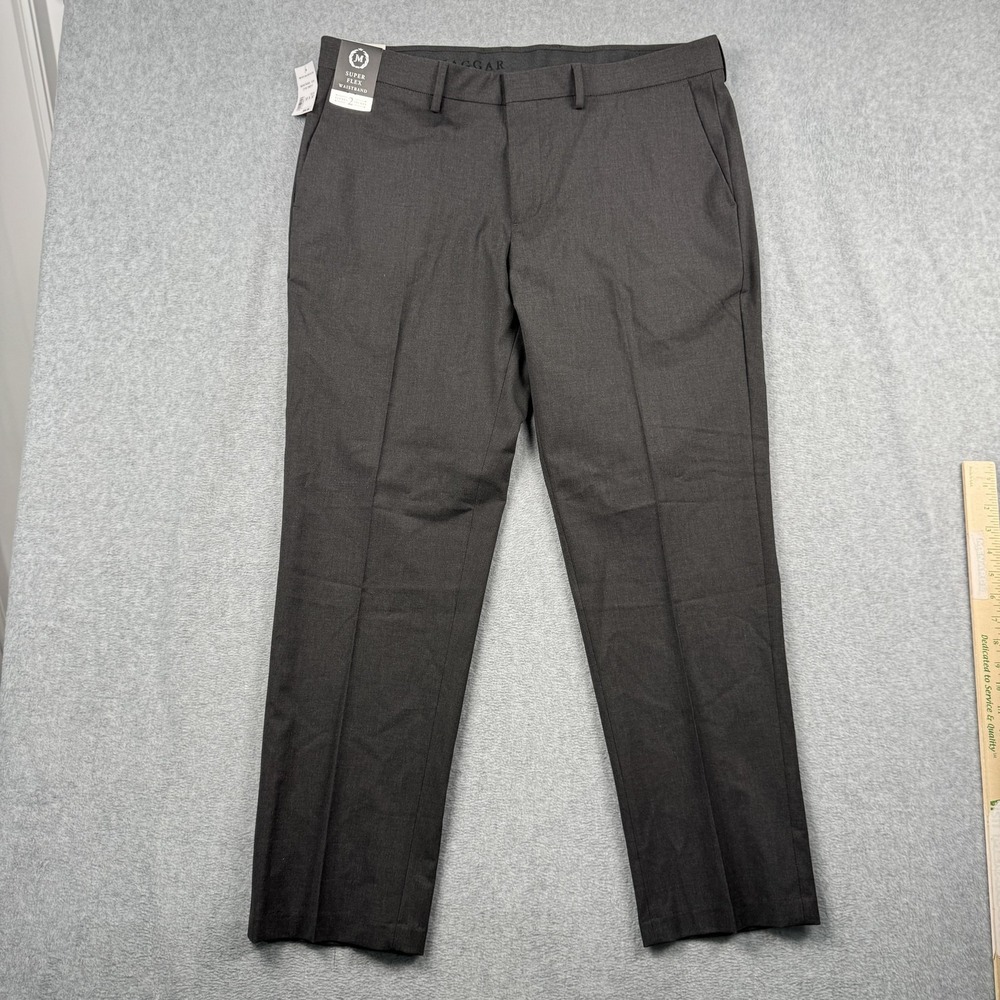 JM Haggar Premium Dress Pants Mens 38x30 Charcoal‎ Gray Slim Fit Super Flex NEW